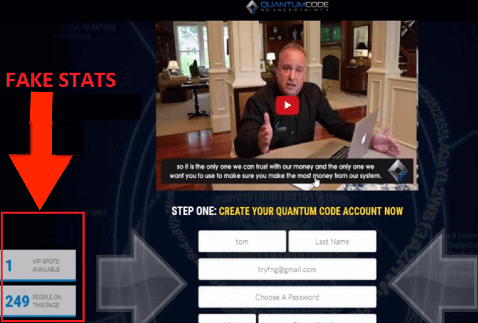 Michael Crawford the Quantum Code fake stats