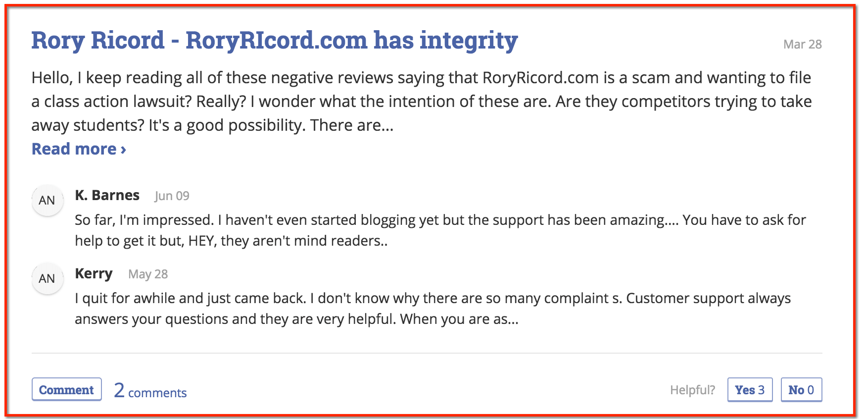 rory ricord positive review