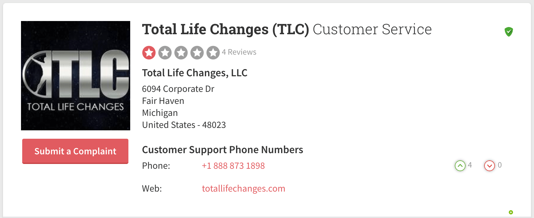 total life changes complaints