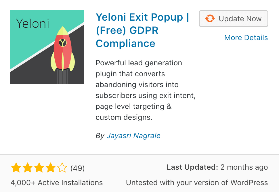 yeloni exit popup