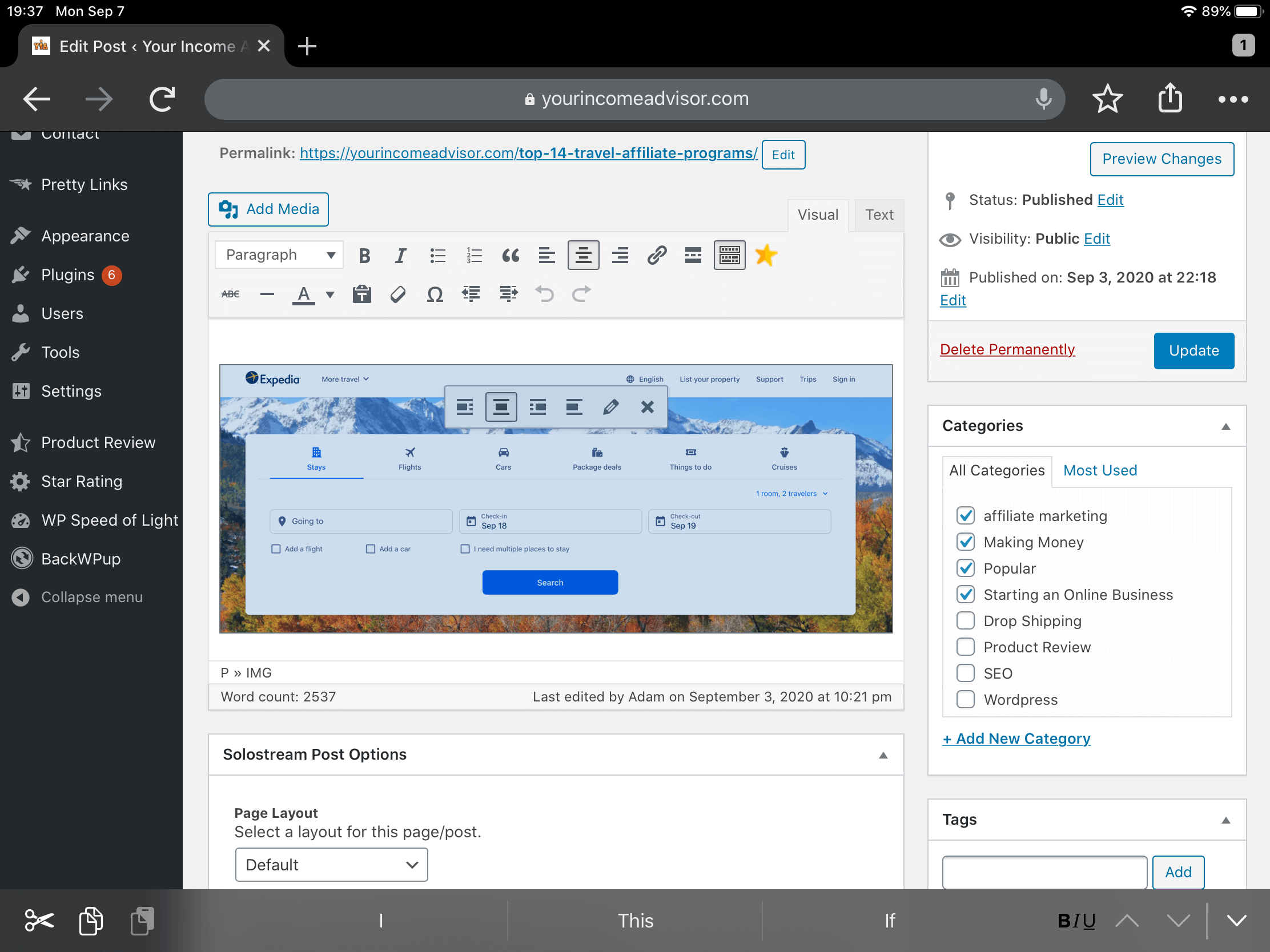 wordpress on ipad